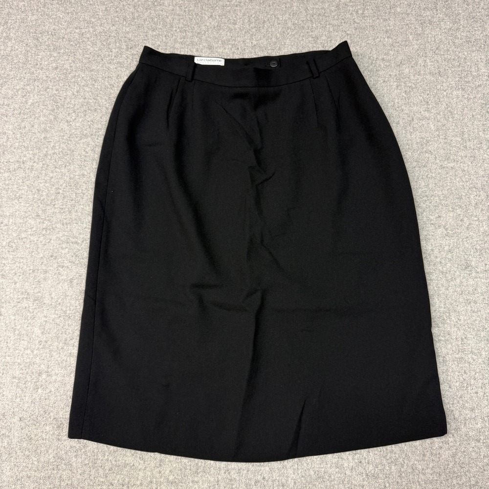 Liz Claiborne Collection Pencil Skirt 14 Black Lined Professional Back Vent 1688